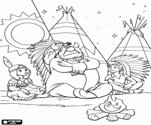 malvorlagen Peter Pan in das lager der indianer-stamm Piccaninny mit der jungen prinzessin Ocelot und seinem vater, dem chef der indianer ausmalbilder