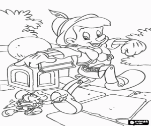 malvorlagen Pinocchio, gl�cklich und zufrieden, ging zur schule mit Jiminy Cricket ausmalbilder