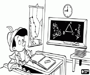 malvorlagen Pinocchio in der tabelle und studieren in der schule ausmalbilder