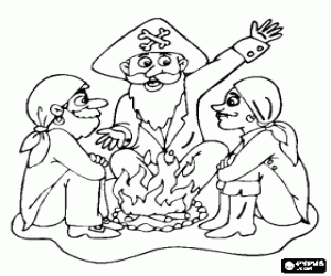 malvorlagen Pirate Gruppe versammelte sich um ein Feuer ausmalbilder