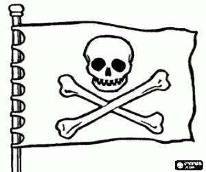 malvorlagen Piratenflagge mit Totenkopf und gekreuzten Knochen, die Jolly Roger ausmalbilder