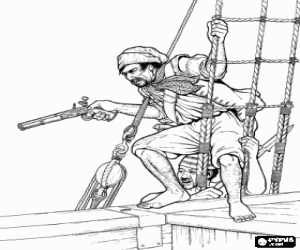 malvorlagen Pirates mit Gewehren und zum Angriff bereit und Bord eines Schiffes ausmalbilder