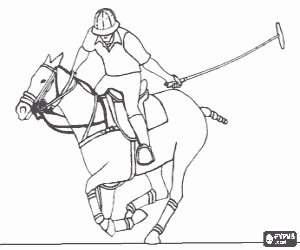 malvorlagen Polo-Spieler zu Pferd und zur Vorbereitung der langstieligen Holzhammer, um den Ball ins gegnerische Tor getroffen ausmalbilder