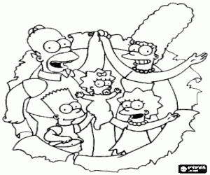 malvorlagen Portr�t von die Simpsons: Homer, Marge, Bart, Lisa und Maggie ausmalbilder