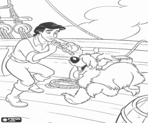 malvorlagen Prinz Eric spielt mit seinem hund Max auf dem schiff ausmalbilder