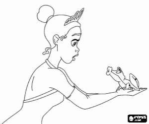 malvorlagen Prinzessin Tiana mit dem Frosch Naveen in seinen H�nden bereit f�r den Ku� ausmalbilder