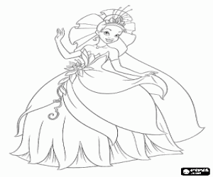 malvorlagen Prinzessin Tiana mit einer sch�nen Party-Kleid ausmalbilder