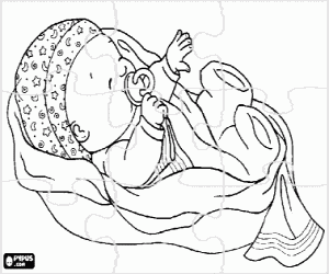 malvorlagen Puzzle von Baby eingewickelt in eine decke mit hut und saugen schnuller  ausmalbilder