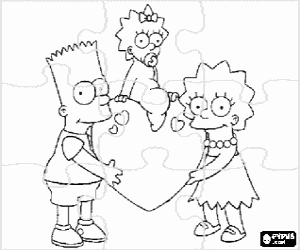 malvorlagen Puzzle von Bart und Lisa, die gr��eren br�der, der an der kleinen Magie auf einem herzen aufhebt ausmalbilder