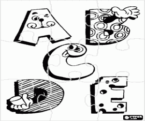 malvorlagen Puzzle von Buchstaben A, B, C, D und E mit lustigen zeichnungen ausmalbilder