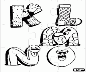 malvorlagen Puzzle von Buchstaben K, L, M, N und O mit lustigen zeichnungen ausmalbilder