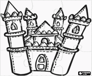 malvorlagen Puzzle von burg mit vier t�rmen und die t�r geschlossen  ausmalbilder