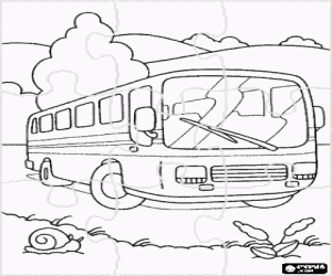 malvorlagen Puzzle von bus-fahrg�ste in der landschaft ausmalbilder