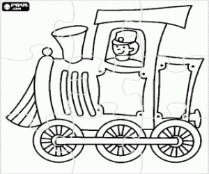 malvorlagen Puzzle von dampflokomotive mit maschinisten ausmalbilder