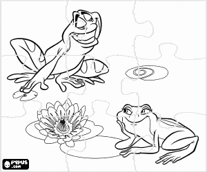 malvorlagen Puzzle von Der Frosch Tiana h�ren die Liebeslieder von Naveen Frosch im Teich ausmalbilder