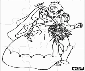 malvorlagen Puzzle von der prinz und die prinzessin mit ihren kronen in die braut prozession nach der k�niglichen hochzeit ausmalbilder