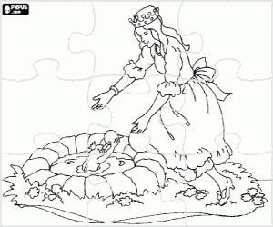 malvorlagen Puzzle von die Prinzessin spielt in den teich mit dem prinzen in einen frosch, beide mit ihren kronen ausmalbilder