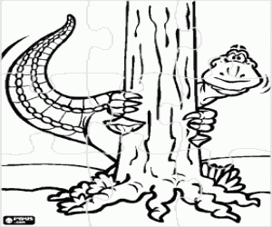 malvorlagen Puzzle von dinosaur sich hinter einem baum ausmalbilder
