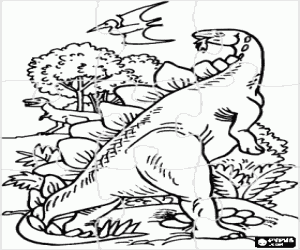 malvorlagen Puzzle von dinosaurier und ein pterodactyl in der landschaft ausmalbilder