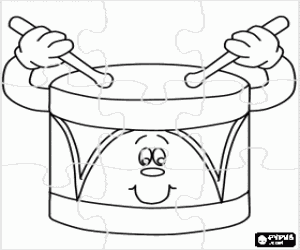 malvorlagen Puzzle von eine trommel, und animierte gesicht, geschlagen, mit ein paar sticks ausmalbilder