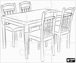malvorlagen Puzzle von esstisch mit vier st�hlen, alle holz  ausmalbilder