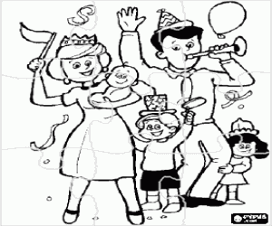 malvorlagen Puzzle von Familie in voller feier, Eltern, ein kind, ein m�dchen und ein baby ausmalbilder