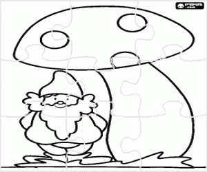 malvorlagen Puzzle von Gnom unter einem Pilz ausmalbilder