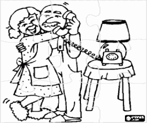 malvorlagen Puzzle von Gro�vater und gro�mutter umarmt und freut sich �ber nachricht von ihrem enkel auf dem handy ausmalbilder