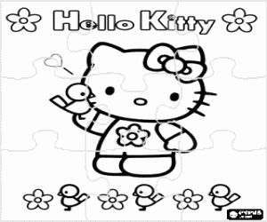 malvorlagen Puzzle von Hello Kitty mit blumen und v�geln ausmalbilder