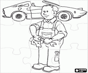 malvorlagen Puzzle von Kfz-mechaniker oder mechaniker der autos in der werkstatt der reinigung mit einer schraubenschl�ssel ausmalbilder