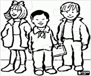 malvorlagen Puzzle von Kinder gruppe, zwei jungen und ein m�dchen ausmalbilder