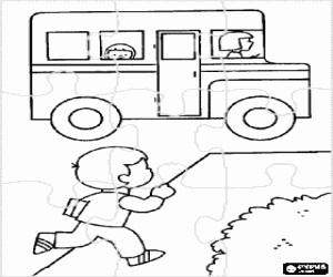 malvorlagen Puzzle von kleiner schulbus und junge ausmalbilder
