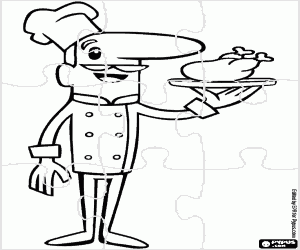 malvorlagen Puzzle von K�chenchef oder k�chin mit dem fach mit dem huhn im restaurant ausmalbilder
