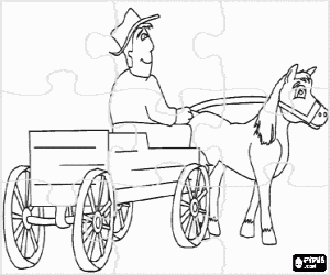 malvorlagen Puzzle von landwirt mit einem pferd gezeichneten wagen ausmalbilder