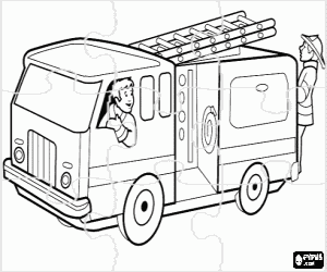 malvorlagen Puzzle von l�schfahrzeug mit menschen ausmalbilder