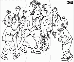 malvorlagen Puzzle von mama oder mutter zu erhalten blumen und k�sse von ihren kindern ausmalbilder
