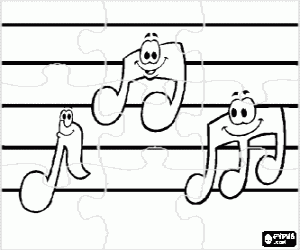 malvorlagen Puzzle von noten mit gesichtern auf einem notensystem oder notenlinien ausmalbilder
