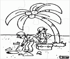 malvorlagen Puzzle von piraten begraben die schatzkammer mit der karte in der n�he einer palme ausmalbilder
