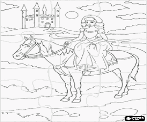 malvorlagen Puzzle von prinzessin zu fu� zur�ck zu seinem pferd in der n�he der burg ausmalbilder