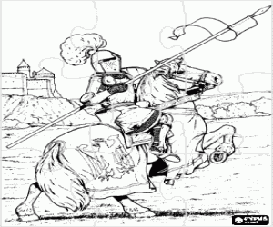 malvorlagen Puzzle von ritter in r�stungen stoff und stahl helm mit dem speer in der hand auf einem pferd in der n�he einer burg ausmalbilder