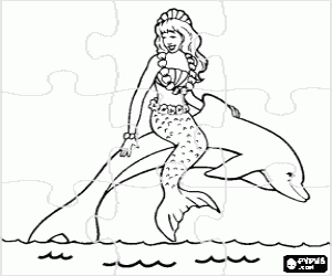 malvorlagen Puzzle von sirene reiten auf einem delphin springen ausmalbilder