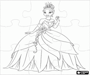 malvorlagen Puzzle von Tiana, ein sch�nes M�dchen mit einem sch�nen Kleid ausmalbilder