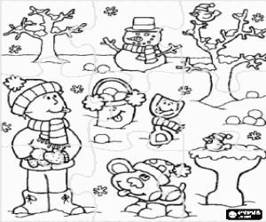 malvorlagen Puzzle von Winter landschaft mit kind, hund und schneemann, die alle gut gesch�tzten ausmalbilder