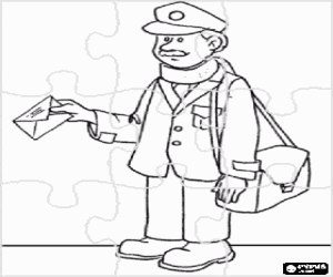 malvorlagen Puzzle von zusteller dienst f�r die verteilung von briefen tasche h�ngt an der r�ckseite ausmalbilder