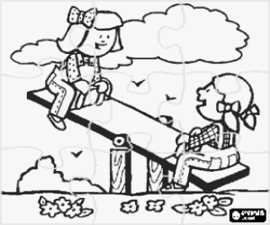 malvorlagen Puzzle von Zwei m�dchen spielen mit einer wippe im park ausmalbilder