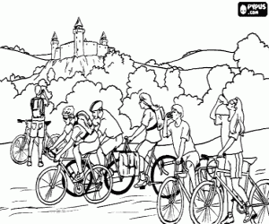 malvorlagen Radtouristen in einer pause auf dem weg in der n�he der burg ausmalbilder