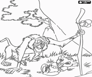 malvorlagen Rafiki, die baboon Simba berater, unter hinweis auf die kleine l�we cub ausmalbilder