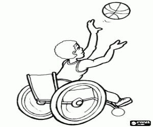 malvorlagen Rollstuhl-Basketball-Spieler wirft den Ball in den Korb ausmalbilder