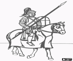 malvorlagen R�mischer Soldat zu Pferd mit Lanze und Schild ausmalbilder