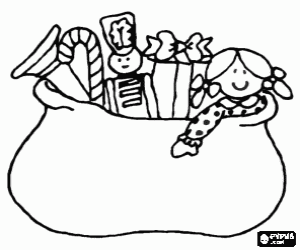 malvorlagen Sack voller Weihnachtsgeschenke: eine puppe, ein soldat, eine trompete ... ausmalbilder